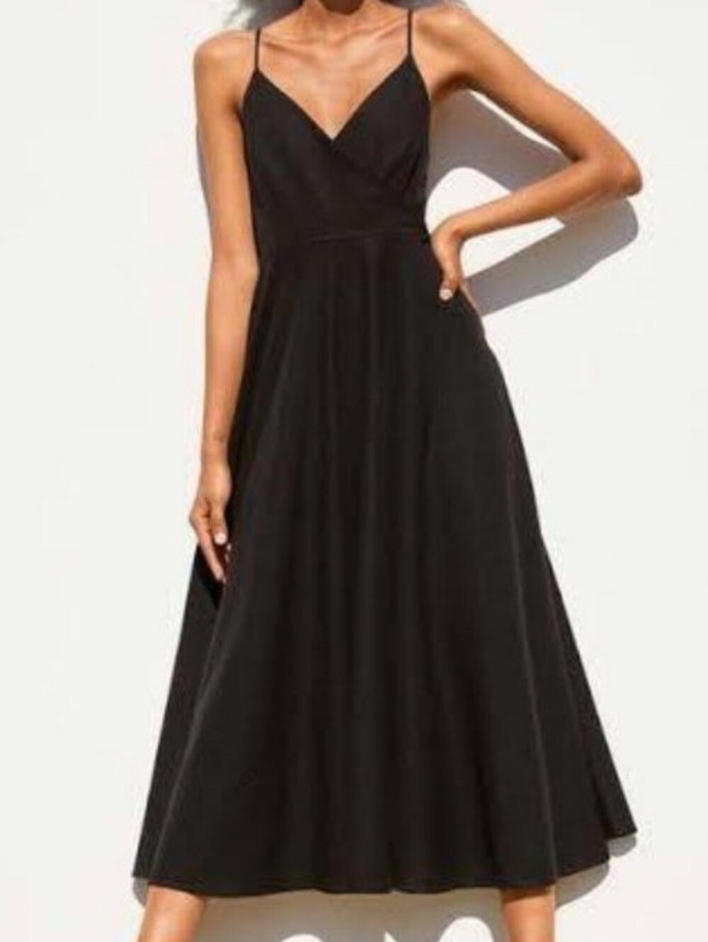 NWT ZARA Women's Black Linen Midi Tie Back Strappy Dress sz M